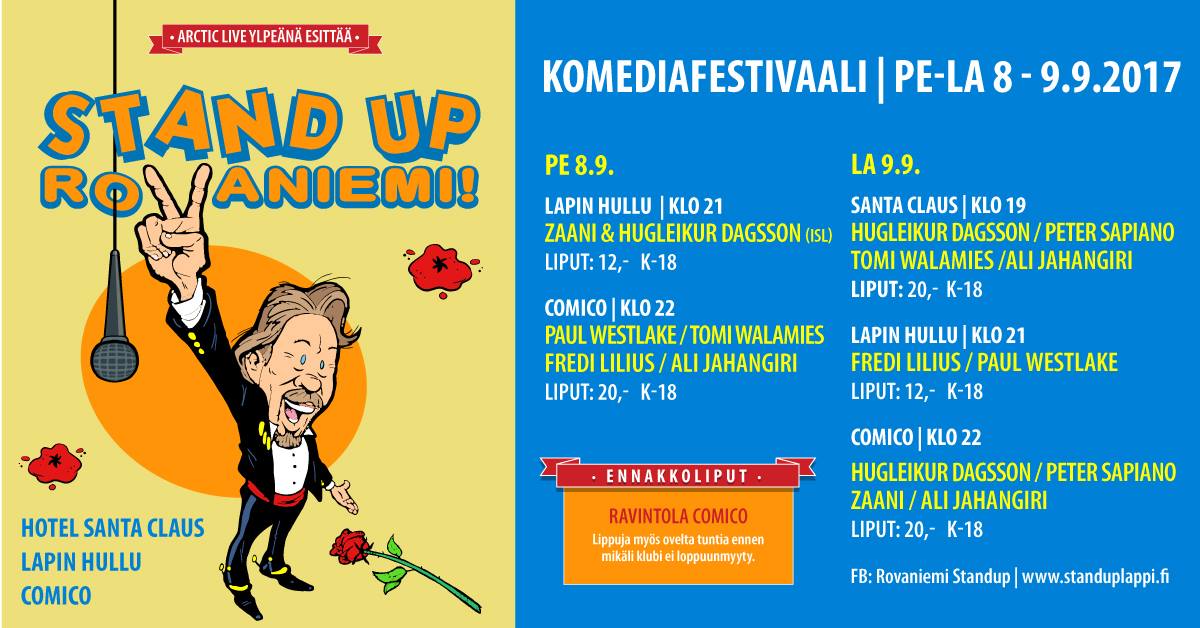 Dagsson telling jokes in Finland